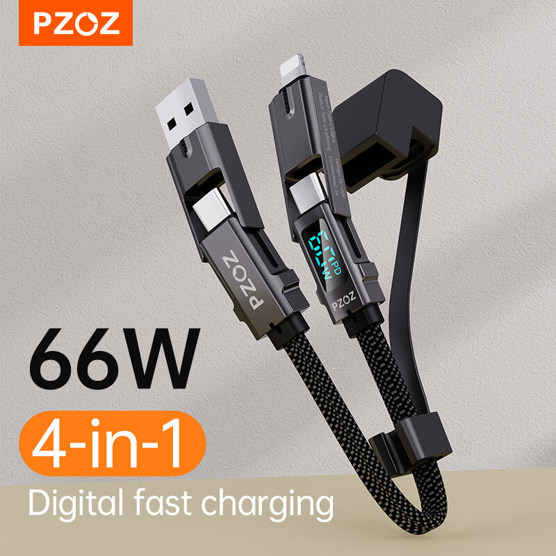 PZOZ 4 in 1 60W PD USB C Cable Digital Display Fast Charging For iPhone 15 14 13 Pro Max Xiaomi Samsung Huawei MacBook iPad USB Type C Cord Charger