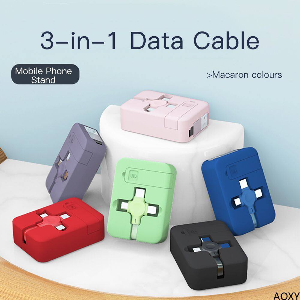 Orio 3 In 1 Charge Cable Micro USB Type C Cable Retractable With Phone Holder Portable Charging Cable for iPhone 12 11 Xiaomi Samsung【AOXY】