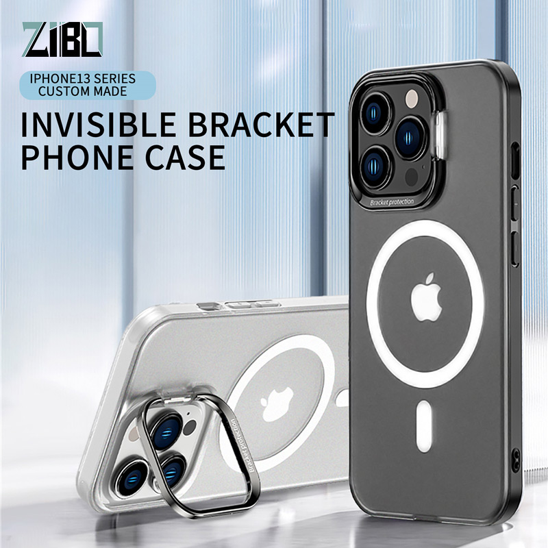 High Quality Ultra-thin Metal Camera Stand Magnetic Phone Case For iPhone 16 15 14 13 12 Pro Max 14 15 16 Plus Shockproof Matte Hard Cover Camera Phone Holder Protective Casing Compatible With MagSafe
