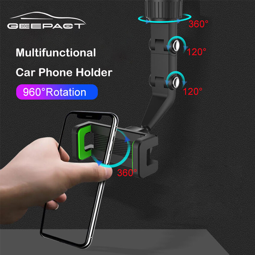 Geepact Mobile Phone Bracket Multifunctional Car Phone Holder Rearview Universal Car Rearview Mirror Phone Mount Holder Concealed Clip Smartphone Bracket Rotary Auto Interior Support Accessory
