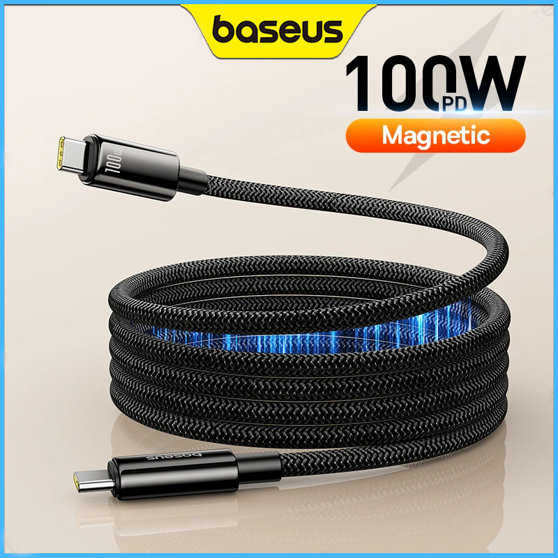 Baseus 100W USB C Magnetic Cable for iPhone 15 PD Fast Charging Data Cable For Macbook Laptop Type C Wire Cord For Samsung Xiaomi Huawei