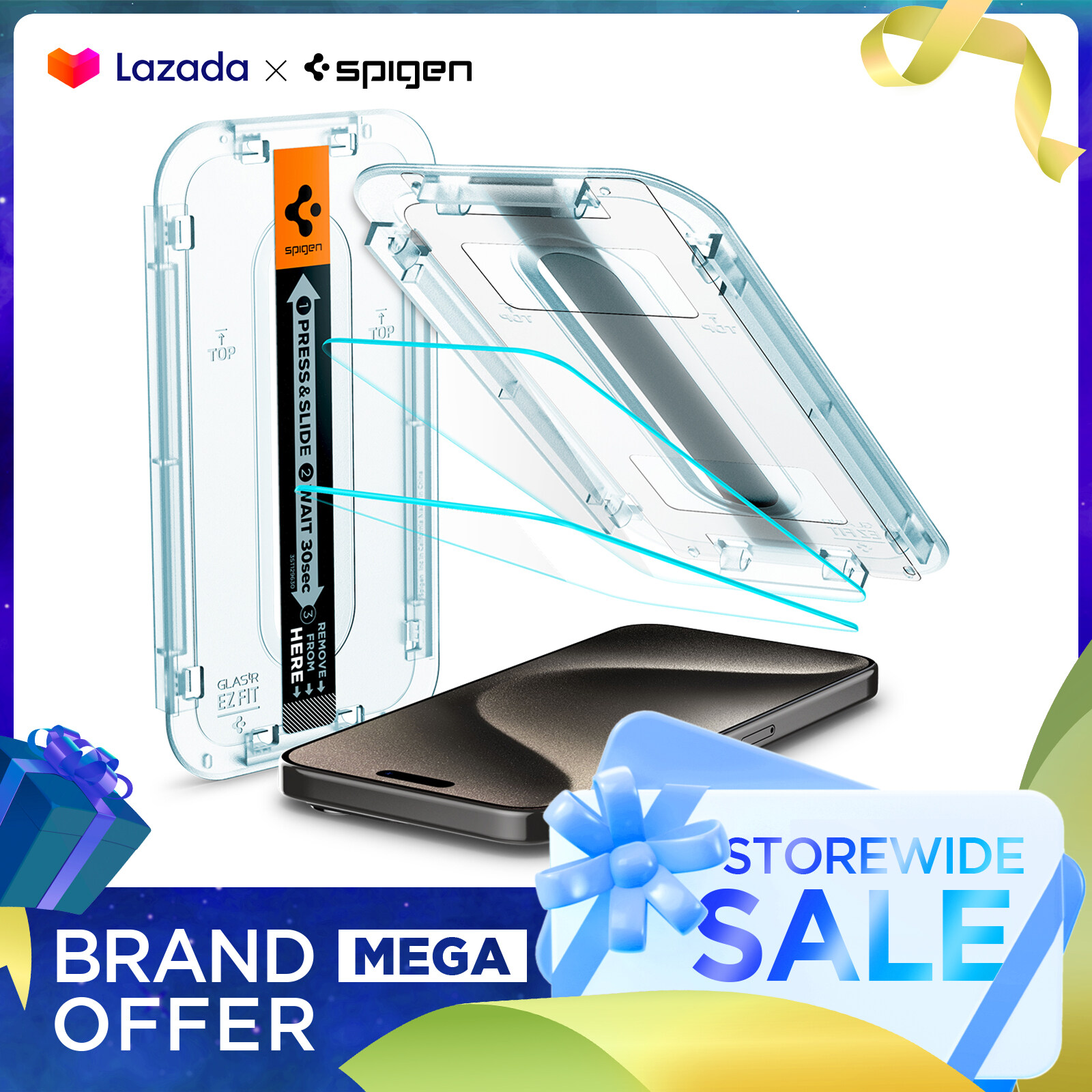 SPIGEN 2 Pack Screen Protector for iPhone 16 Series / iPhone 15 Series [Glas.tR EZ Fit] Less Time, Guaranteed Alignment / iPhone 16 Series / iPhone 15 Series Screen Protector