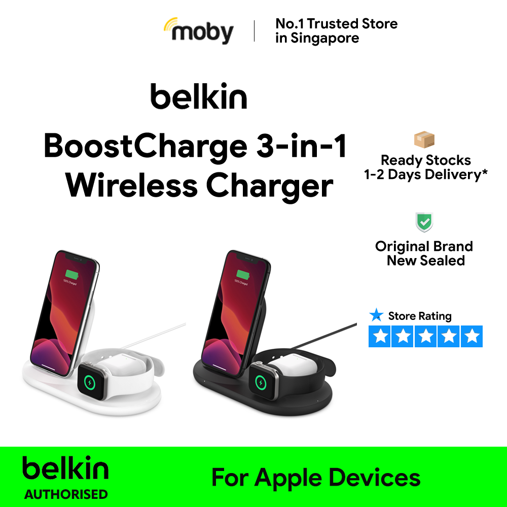 Belkin BoostCharge 3-in-1 Wireless Charger for Apple WIZ001 Black / White | 1 Year Manufacturer's Warranty