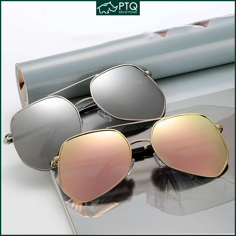 Sunglasses Fashion Metal Shades for Women Sun glasses Gray Polygon Colorful Reflective Sunglasses PTQ